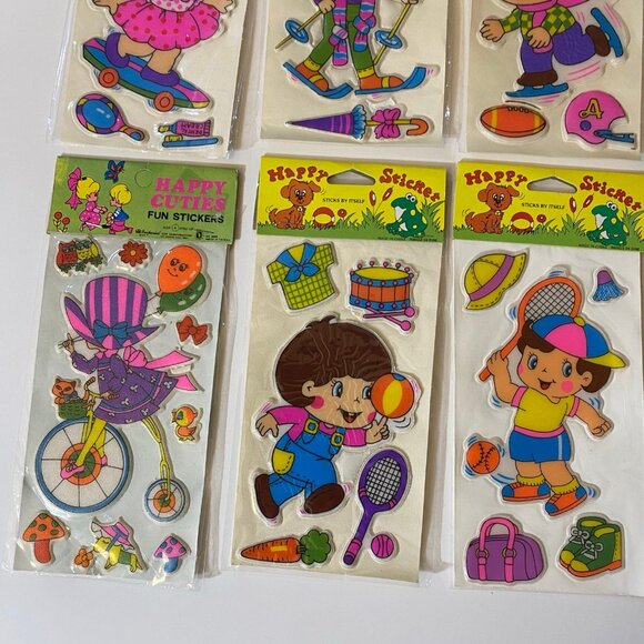 Vintage Happy Stickers & 1976 Imperial Happy Cuties Puffy Fun Stickers Set Of 12 - Picture 4 of 11